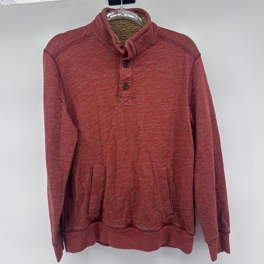 GH Bass & Co Mens Pullover Sweatshirt Medium Button Sherpa Lined Red